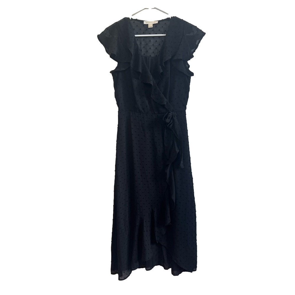 MONTEAU LA Ruffle Polka Dot Wrap Dress